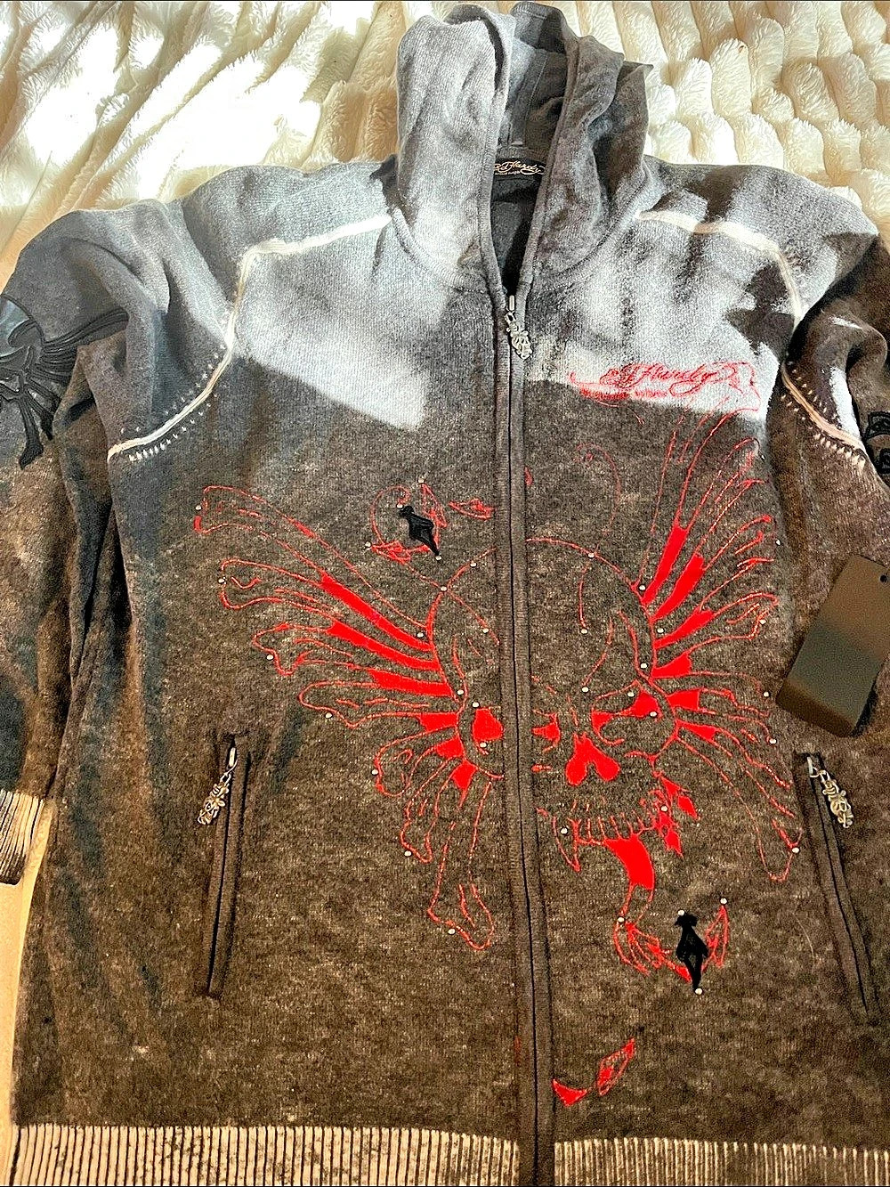 Ed Hardy by Christian Audigier Graphic Zip Jacket in Black